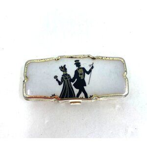 Vintage Silhouette Pill Case w Dividers Art Young Couple Gold & While Rectangle